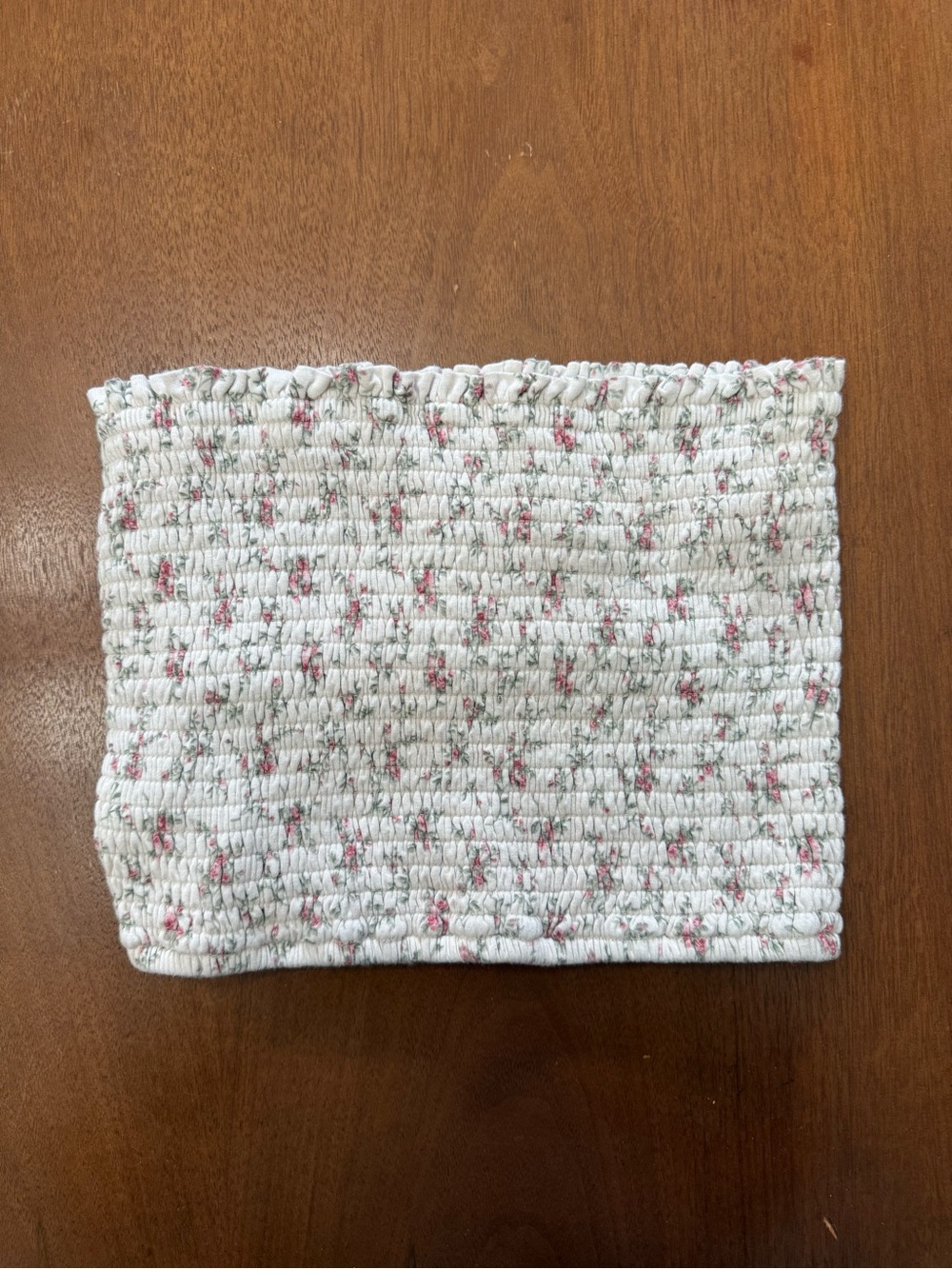 Smocked Floral Tube Top - White with Pink Flowers